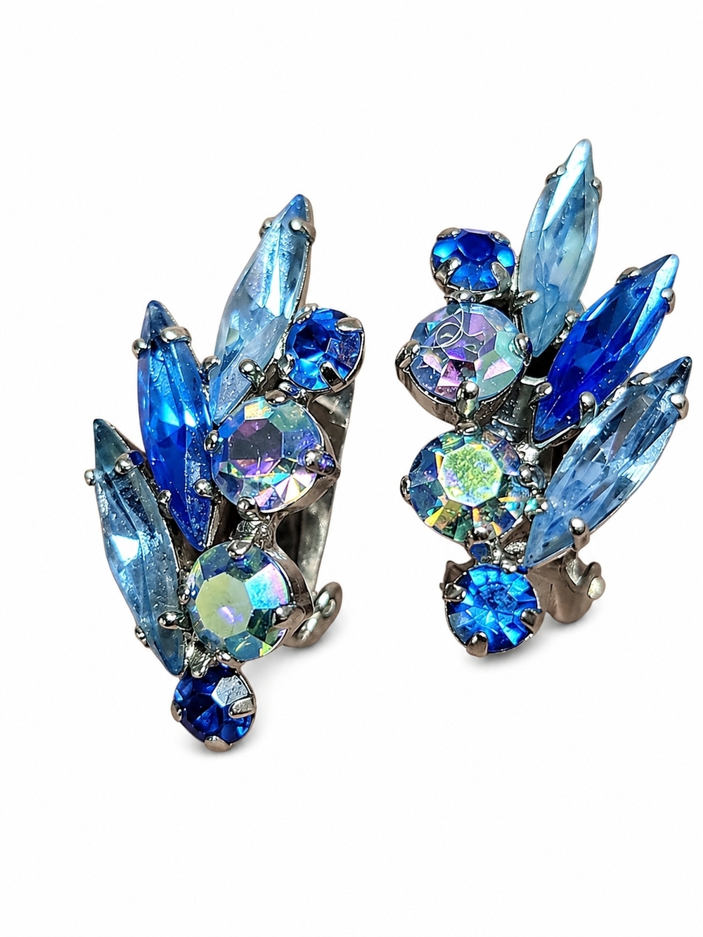 Vintage Crystal Rhinestone Clip On Earrings Sherman Style Bridal Statement
